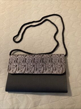 Metallic Pewter and Black Evening Crossbody Bag